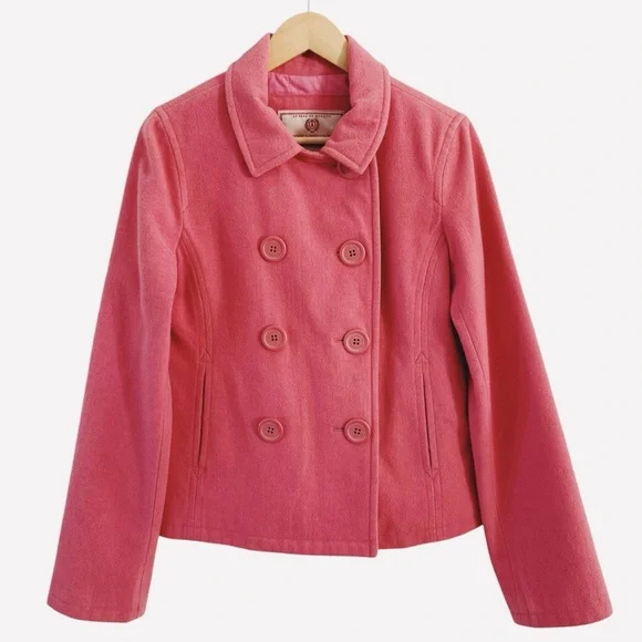 90s Abercrombie & Fitch Jacket Peacoat Wool Blend Size Large Vintage Salmon Pink - Picture 2 of 7